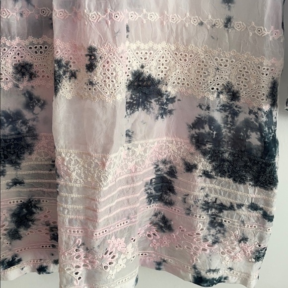 Johnny Was Pintuck cupra rayon tie dye eyelet Bohemian beach tunic with camis - Picture 3 of 9